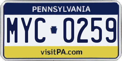 PA license plate MYC0259