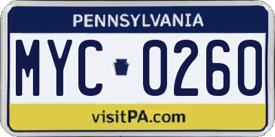 PA license plate MYC0260