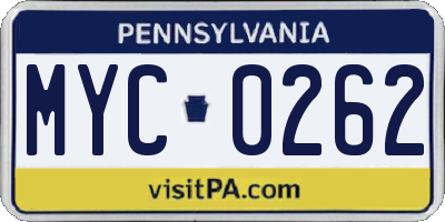 PA license plate MYC0262