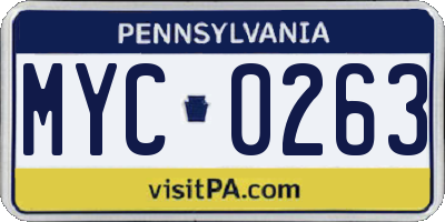 PA license plate MYC0263