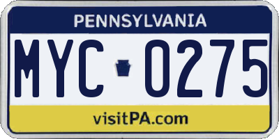 PA license plate MYC0275