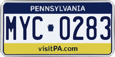 PA license plate MYC0283