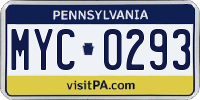 PA license plate MYC0293