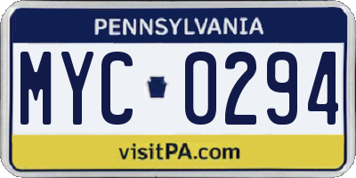 PA license plate MYC0294