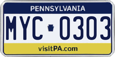 PA license plate MYC0303