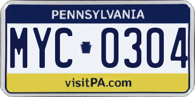 PA license plate MYC0304