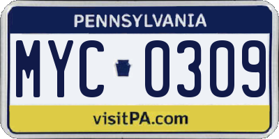 PA license plate MYC0309