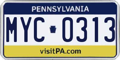 PA license plate MYC0313