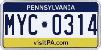 PA license plate MYC0314