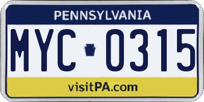 PA license plate MYC0315