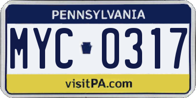 PA license plate MYC0317