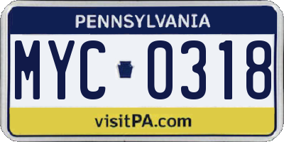 PA license plate MYC0318