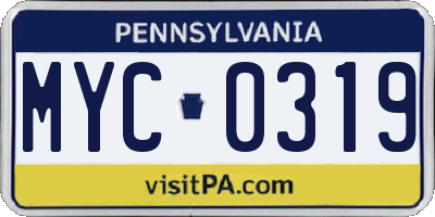 PA license plate MYC0319