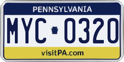 PA license plate MYC0320