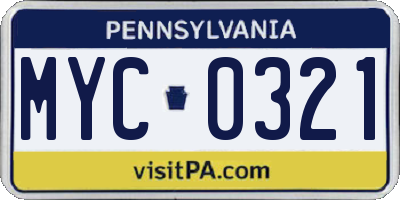 PA license plate MYC0321