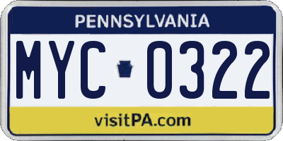 PA license plate MYC0322