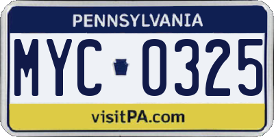 PA license plate MYC0325