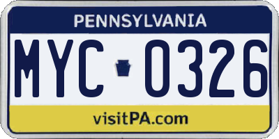 PA license plate MYC0326