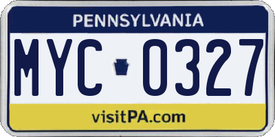 PA license plate MYC0327