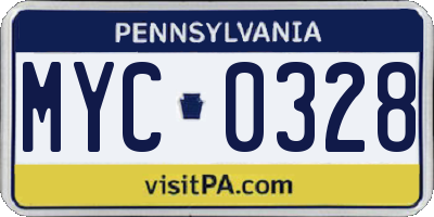 PA license plate MYC0328