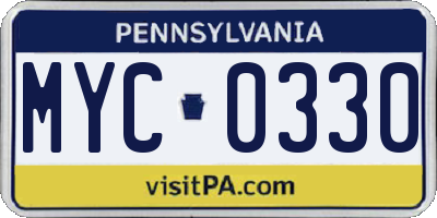 PA license plate MYC0330