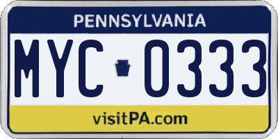 PA license plate MYC0333