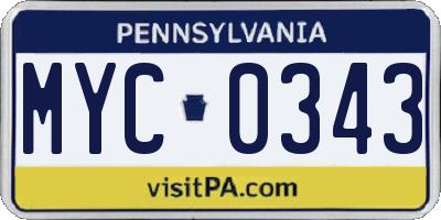 PA license plate MYC0343
