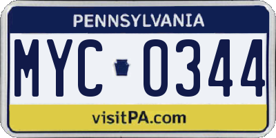 PA license plate MYC0344