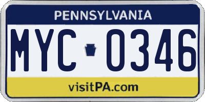 PA license plate MYC0346