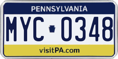 PA license plate MYC0348