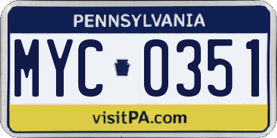 PA license plate MYC0351