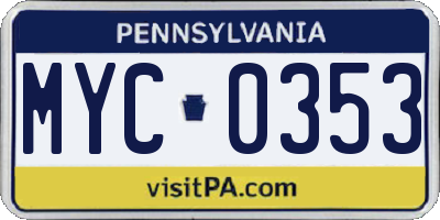 PA license plate MYC0353