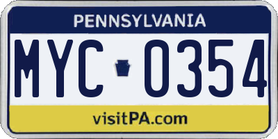 PA license plate MYC0354