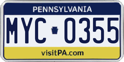PA license plate MYC0355
