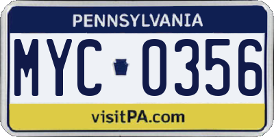 PA license plate MYC0356