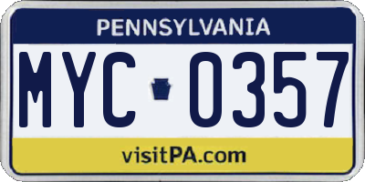 PA license plate MYC0357