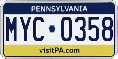 PA license plate MYC0358