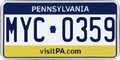 PA license plate MYC0359