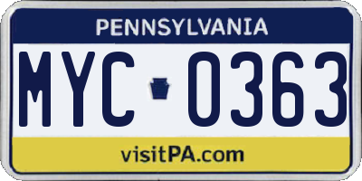 PA license plate MYC0363