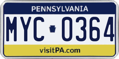 PA license plate MYC0364