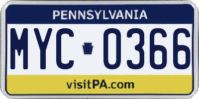 PA license plate MYC0366