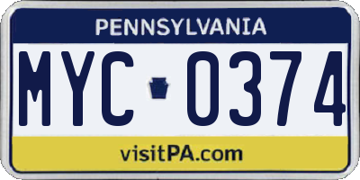 PA license plate MYC0374