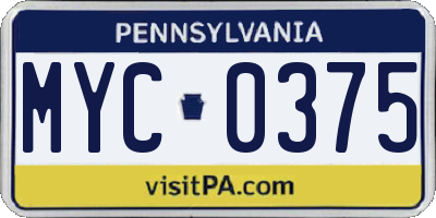 PA license plate MYC0375