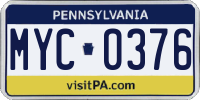 PA license plate MYC0376