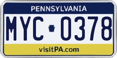 PA license plate MYC0378
