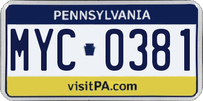 PA license plate MYC0381