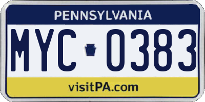 PA license plate MYC0383