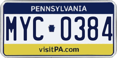 PA license plate MYC0384