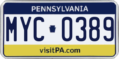 PA license plate MYC0389