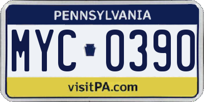 PA license plate MYC0390